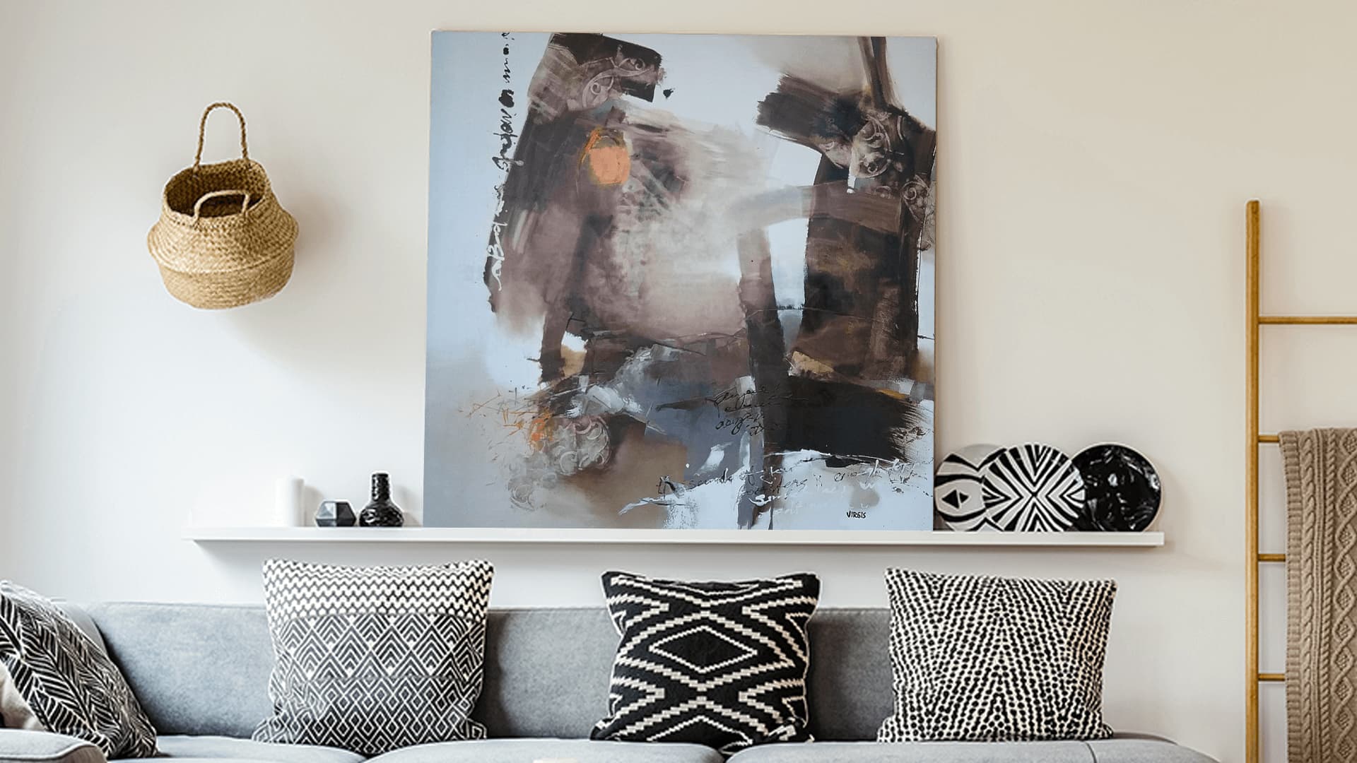 tableau décoration au dessus d'un canapé et de grande taille 