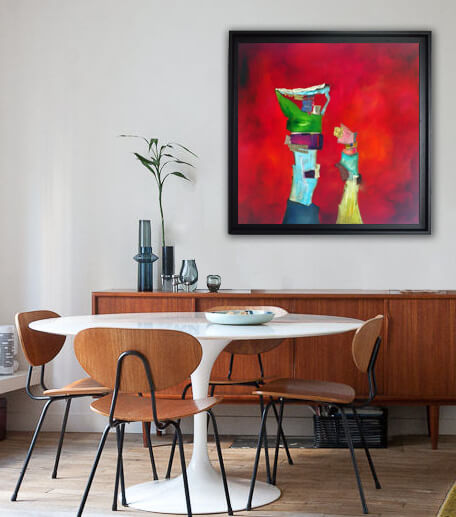 marche de l'art une oeuvre abstraite accroche au mur