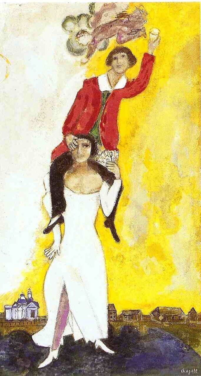 marc chagall portrait de deux personnes avec un verre de vin 