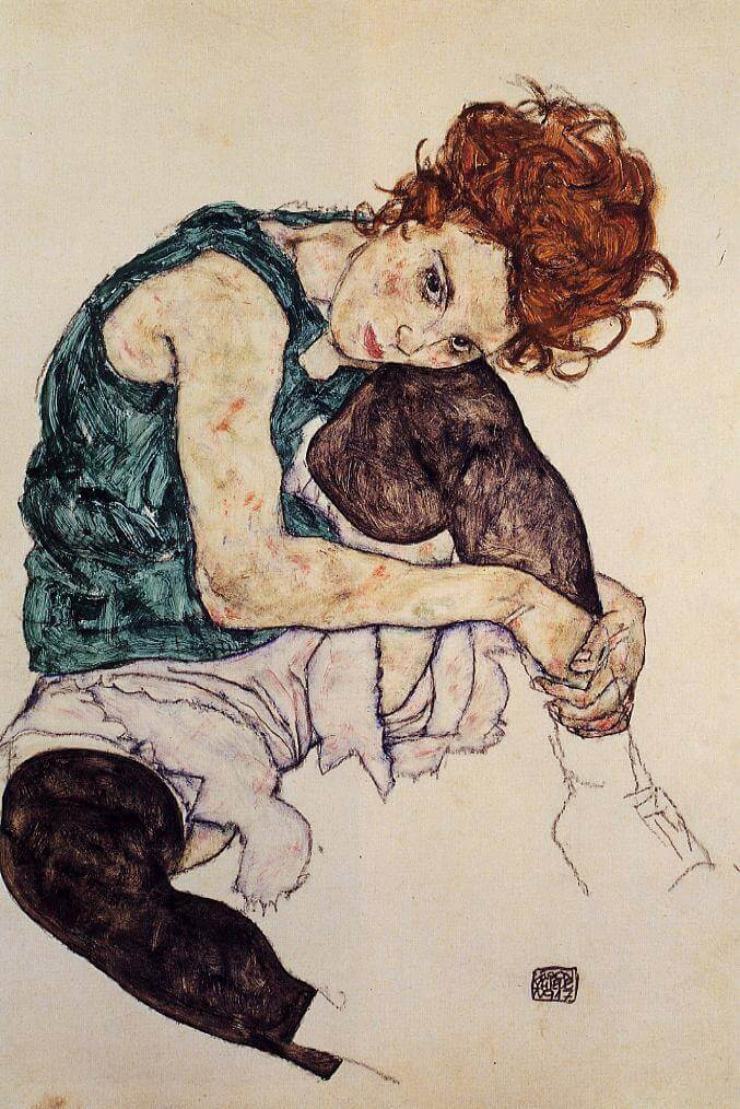 Femme assise avec les jambes dessinées, 1917 egon schiele