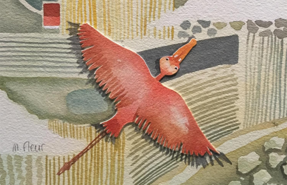 Au-dessus des près, oeuvre de Fleur Marjoline. Peinture d'art naïf