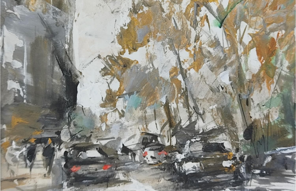 Mixed media painting : Work by Poumelin Richard, City